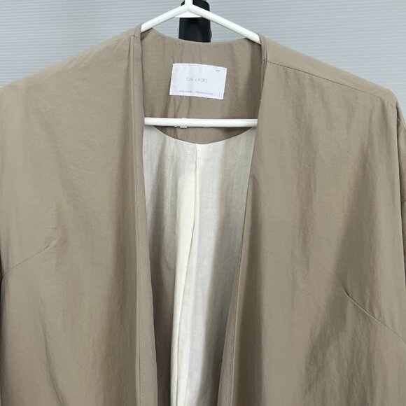 Oak + Fort Tan‎ Collarless Midi Lightweight Lined Open Jacket Coat Sz M - Picture 3 of 16